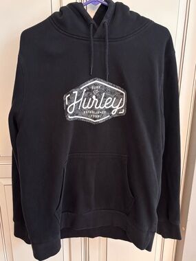 Hurley Black Crewneck Hoodie with White Logo Patch